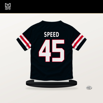 E.J. Speed number 45 Houston Texans jersey stand with included black base.