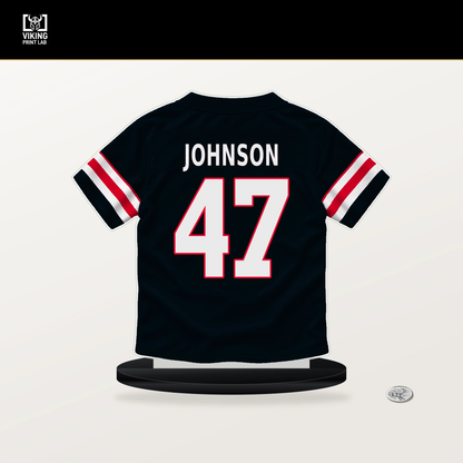 Caleb Johnson number 47 Houston Texans jersey stand with included black base.