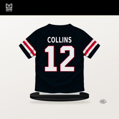Nico Collins number 12 Houston Texans jersey stand with included black base.