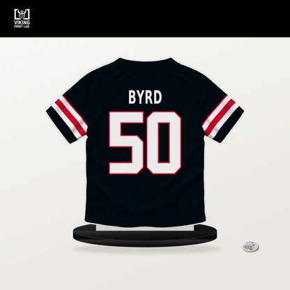 Solomon Byrd number 50 Houston Texans jersey stand with included black base.