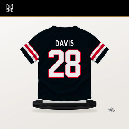 Jaden Davis number 28 Houston Texans jersey stand with included black base.