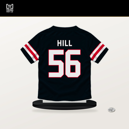 Jamal Hill number 56 Houston Texans jersey stand with included black base.
