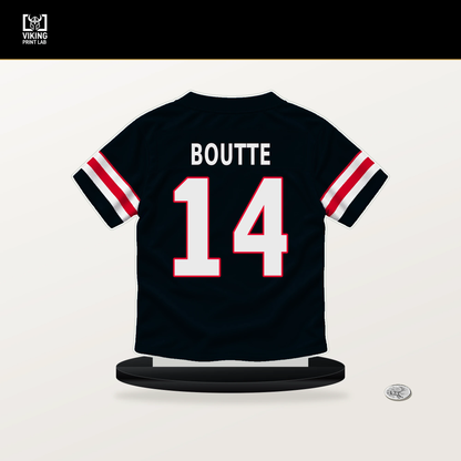 Kayshon Boutte number 14 Houston Texans jersey stand with included black base.