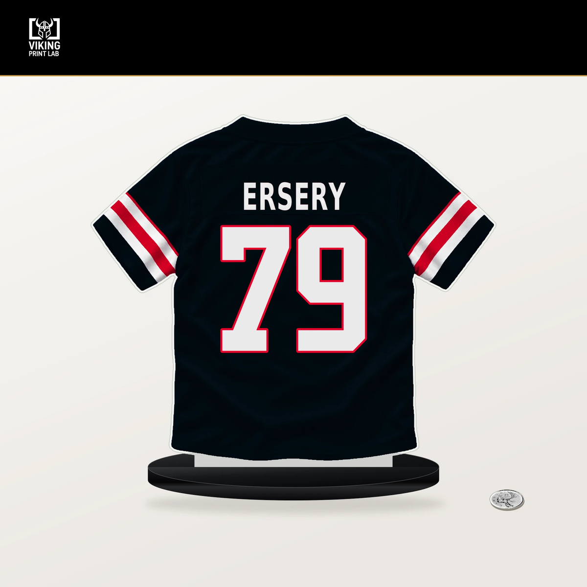 Aireontae Ersery number 79 Houston Texans jersey stand with included black base.