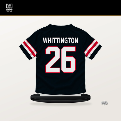 Noah Whittington number 26 Houston Texans jersey stand with included black base.