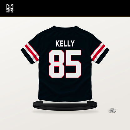 Josh Kelly number 85 Houston Texans jersey stand with included black base.