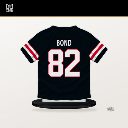 Lewis Bond number 82 Houston Texans jersey stand with included black base.