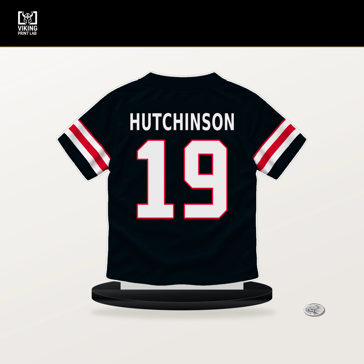 Xavier Hutchinson number 19 Houston Texans jersey stand with included black base.
