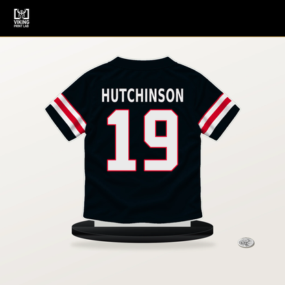 Xavier Hutchinson number 19 Houston Texans jersey stand with included black base.