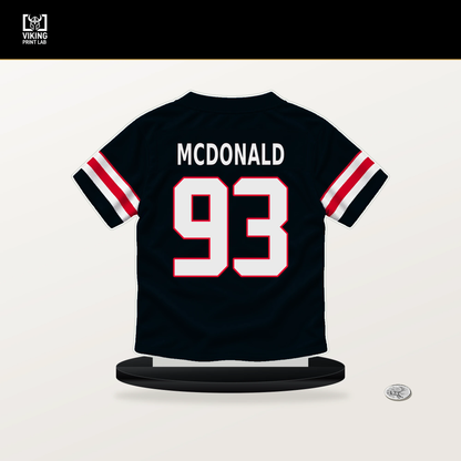 Kayden McDonald number 93 Houston Texans jersey stand with included black base.