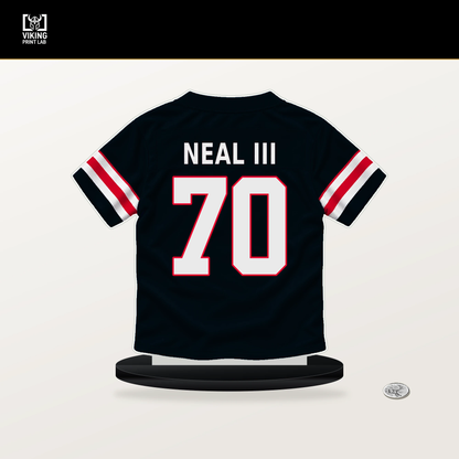 James Neal III number 70 Houston Texans jersey stand with included black base.