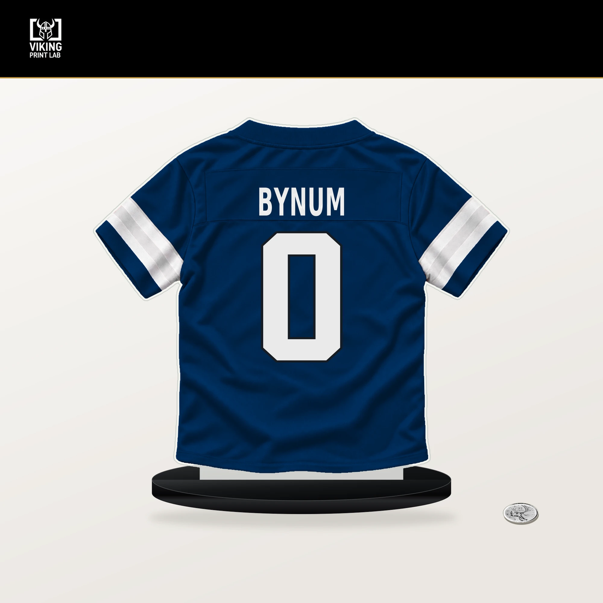 Cam Bynum number 0 Indianapolis Colts jersey stand with included black base.
