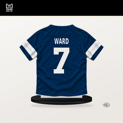 Charvarius Ward number 7 Indianapolis Colts jersey stand with included black base.