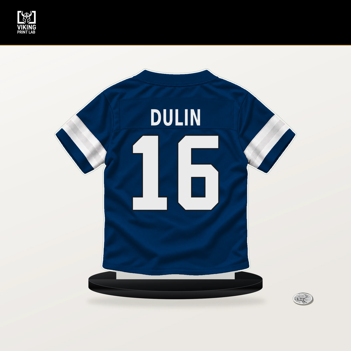 Ashton Dulin number 16 Indianapolis Colts jersey stand with included black base.