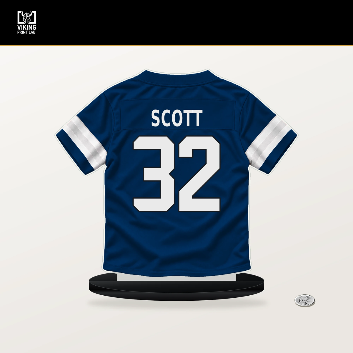 Daniel Scott number 32 Indianapolis Colts jersey stand with included black base.