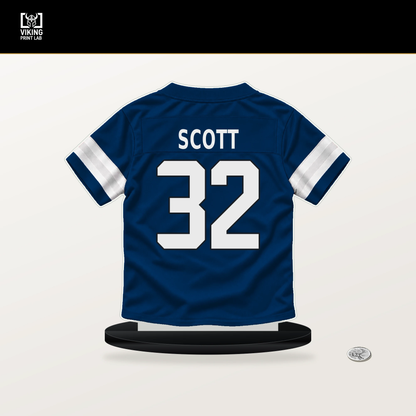 Daniel Scott number 32 Indianapolis Colts jersey stand with included black base.
