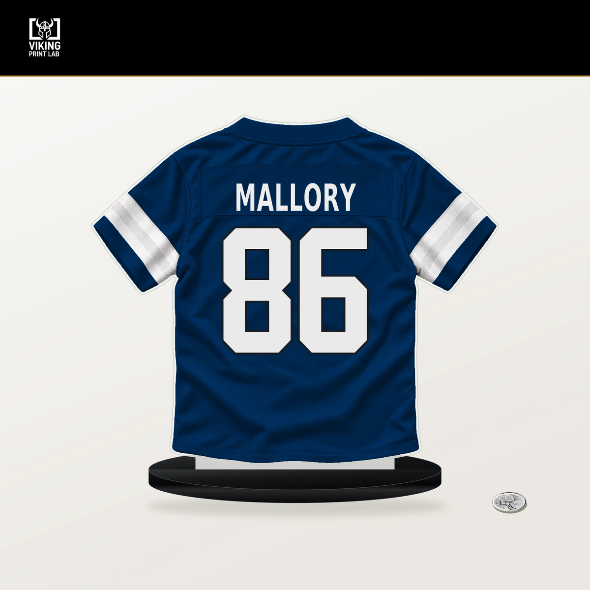 Will Mallory number 86 Indianapolis Colts jersey stand with included black base.