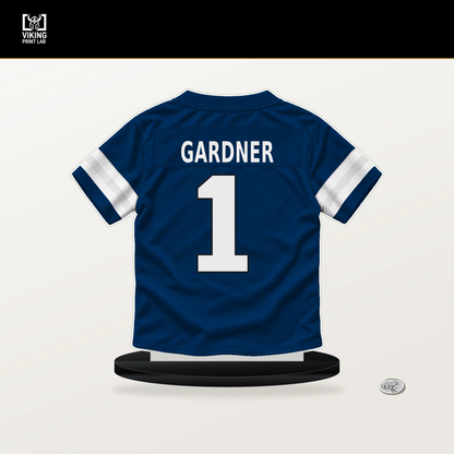 Sauce Gardner number 1 Indianapolis Colts jersey stand with included black base.