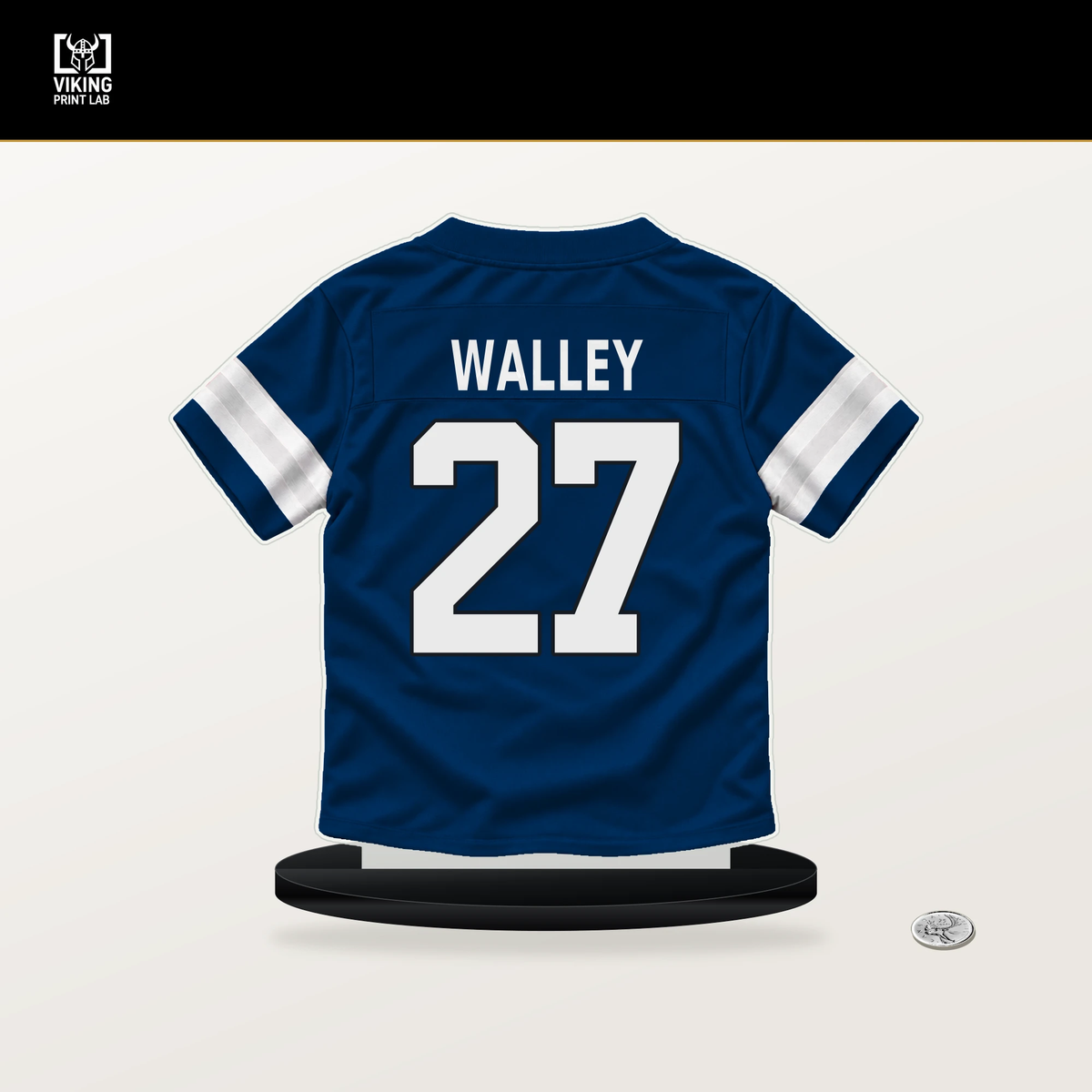 Justin Walley number 27 Indianapolis Colts jersey stand with included black base.