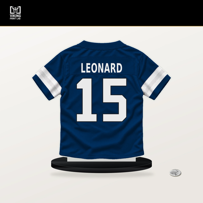 Riley Leonard number 15 Indianapolis Colts jersey stand with included black base.