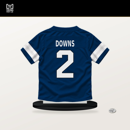 Josh Downs number 2 Indianapolis Colts jersey stand with included black base.