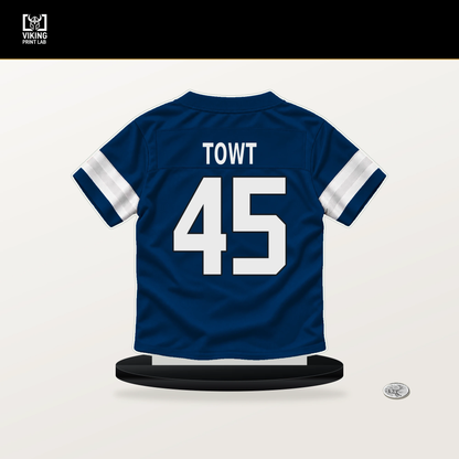 Carson Towt number 45 Indianapolis Colts jersey stand with included black base.