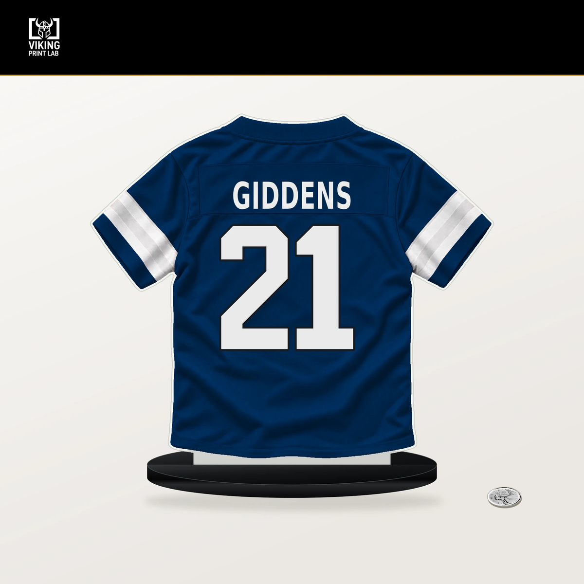 DJ Giddens number 21 Indianapolis Colts jersey stand with included black base.