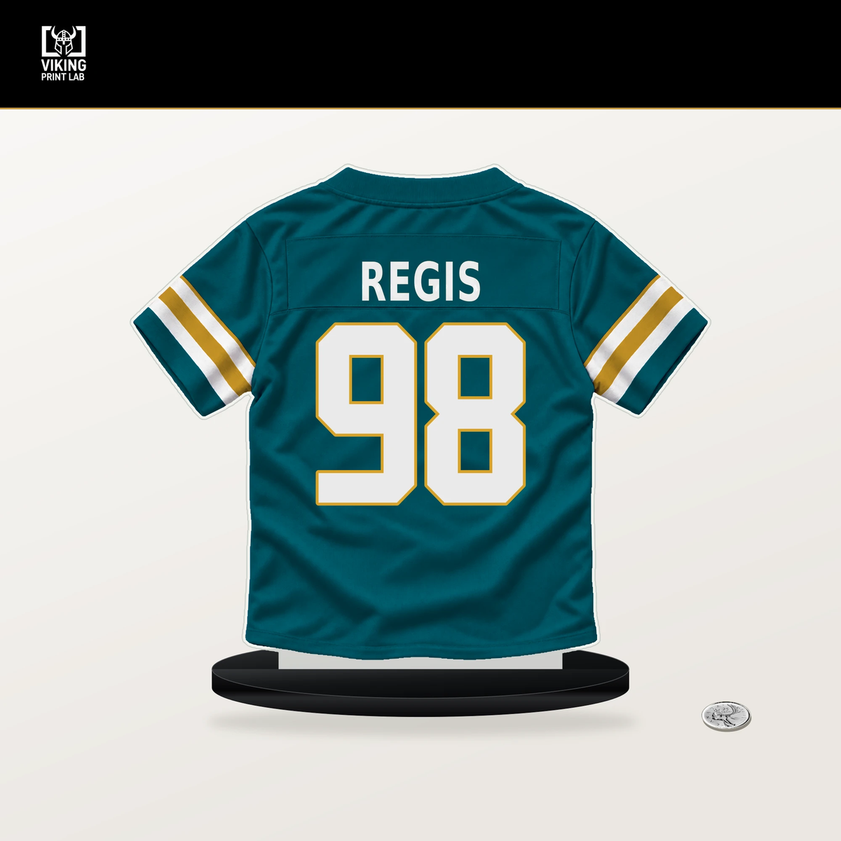 Albert Regis number 98 Jacksonville Jaguars jersey stand with included black base.