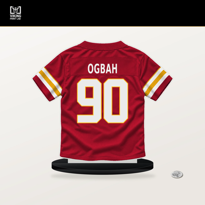 Emmanuel Ogbah number 90 Kansas City Chiefs jersey stand with included black base.