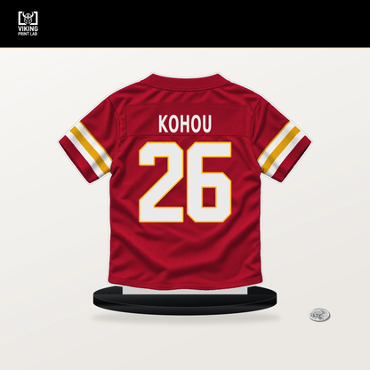 Kader Kohou number 26 Kansas City Chiefs jersey stand with included black base.