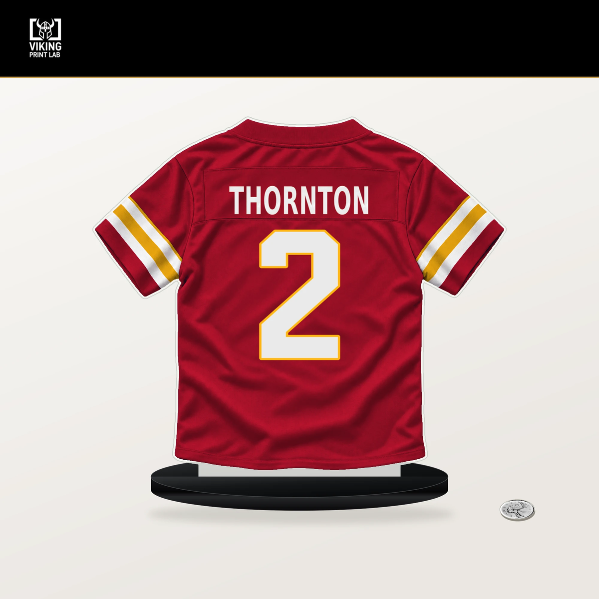 Tyquan Thornton number 2 Kansas City Chiefs jersey stand with included black base.