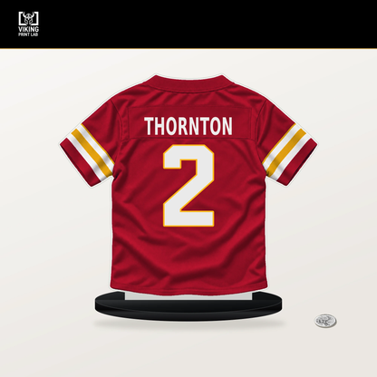 Tyquan Thornton number 2 Kansas City Chiefs jersey stand with included black base.