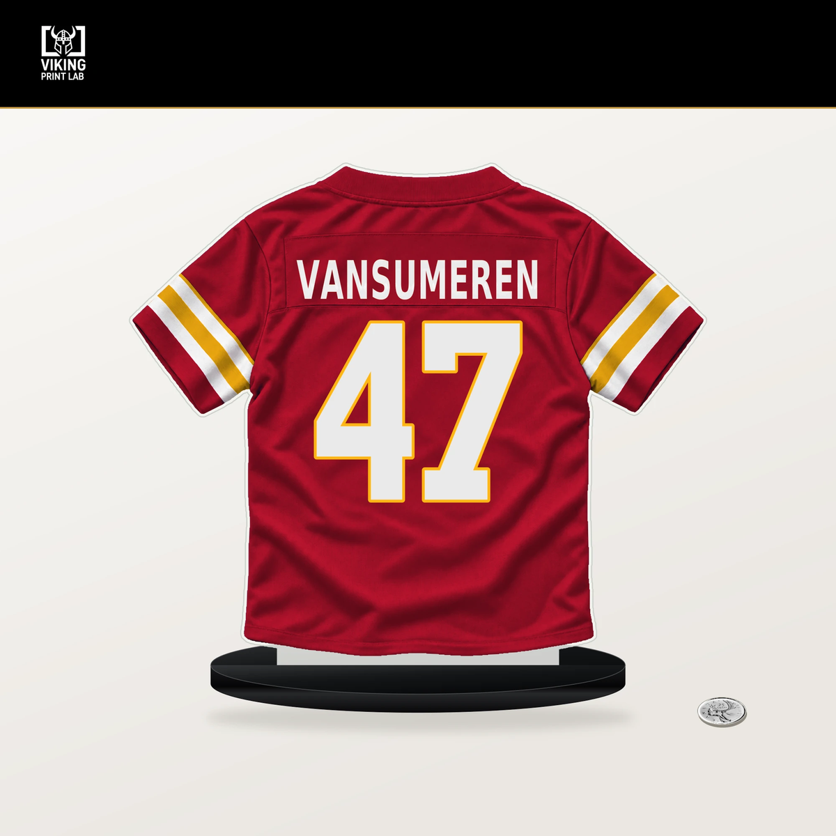 Ben VanSumeren number 47 Kansas City Chiefs jersey stand with included black base.