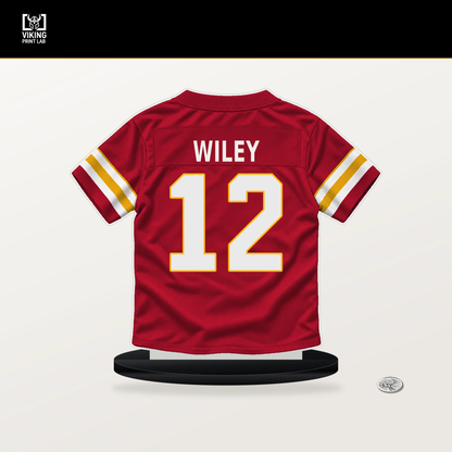 Jared Wiley number 12 Kansas City Chiefs jersey stand with included black base.