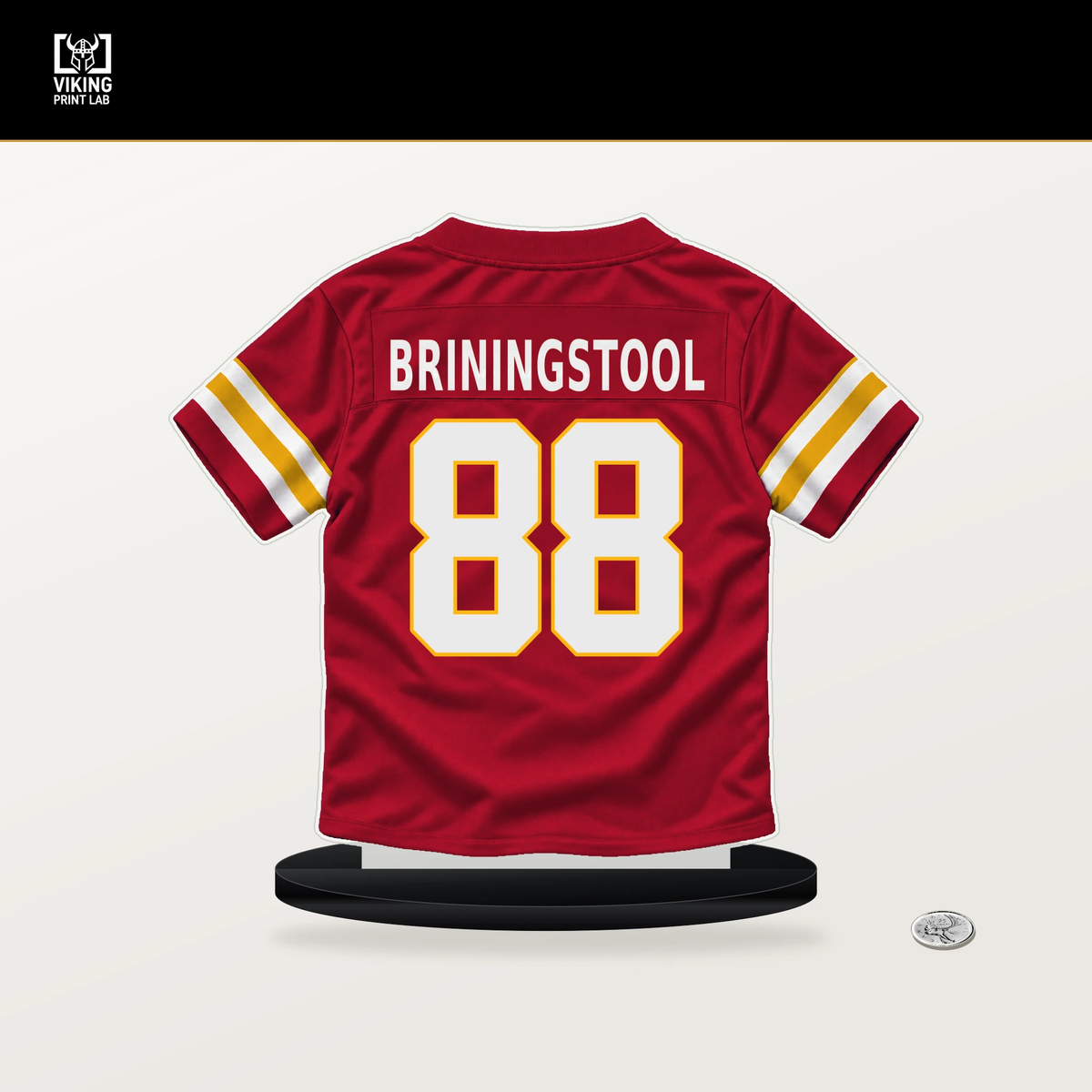 Jake Briningstool number 88 Kansas City Chiefs jersey stand with included black base.