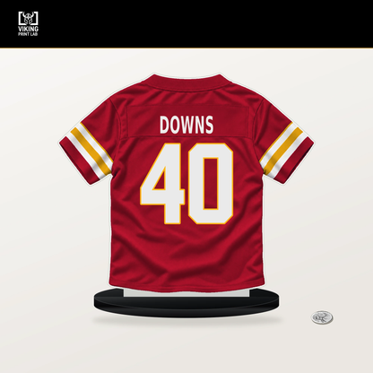 Ethan Downs number 40 Kansas City Chiefs jersey stand with included black base.