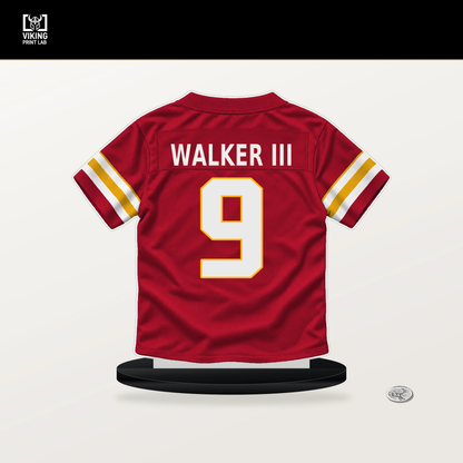 Kenneth Walker III number 9 Kansas City Chiefs jersey stand with included black base.