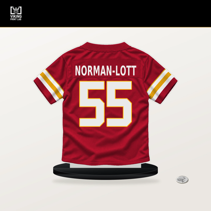 Omarr Norman-Lott number 55 Kansas City Chiefs jersey stand with included black base.