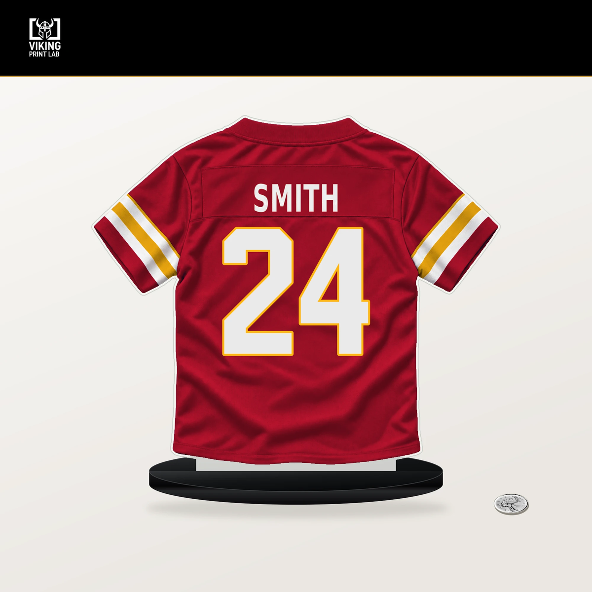Brashard Smith number 24 Kansas City Chiefs jersey stand with included black base.