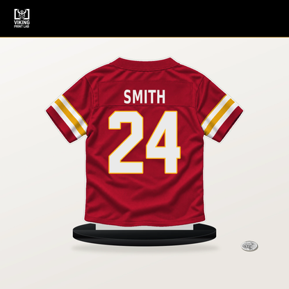 Brashard Smith number 24 Kansas City Chiefs jersey stand with included black base.