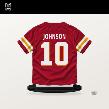 Emmett Johnson number 10 Kansas City Chiefs jersey stand with included black base.