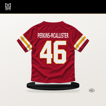 D'Arco Perkins-McAllister number 46 Kansas City Chiefs jersey stand with included black base.