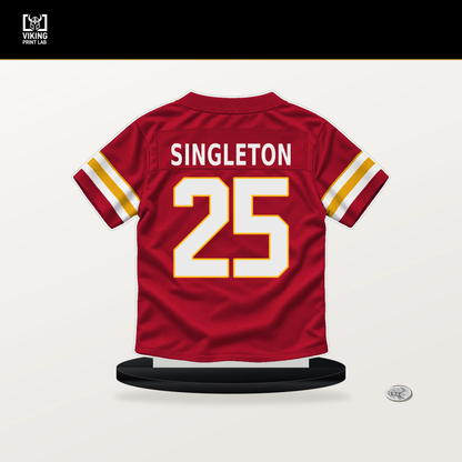DeShon Singleton number 25 Kansas City Chiefs jersey stand with included black base.