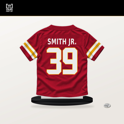 Melvin Smith Jr. number 39 Kansas City Chiefs jersey stand with included black base.