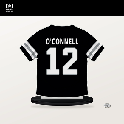 Aidan O'Connell number 12 Las Vegas Raiders jersey stand with included black base.