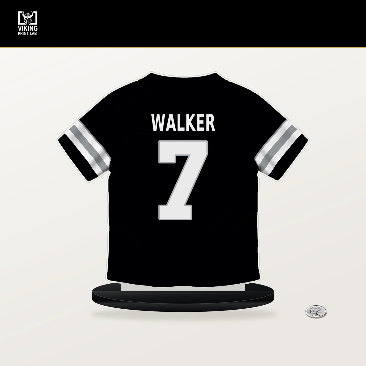 Quay Walker number 7 Las Vegas Raiders jersey stand with included black base.