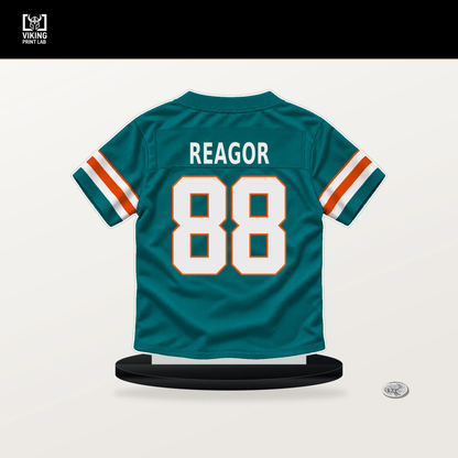 Jalen Reagor number 88 Miami Dolphins jersey stand with included black base.