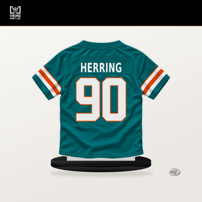 Malik Herring number 90 Miami Dolphins jersey stand with included black base.