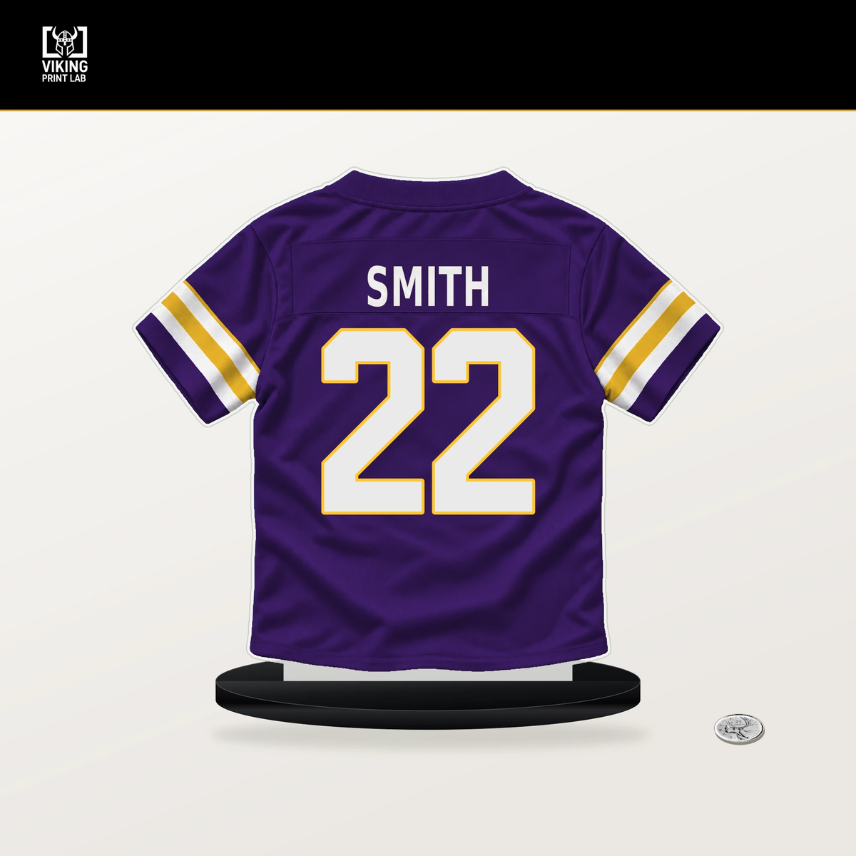 Harrison Smith number 22 Minnesota Vikings jersey stand with included black base.