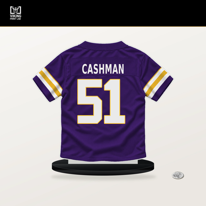 Blake Cashman number 51 Minnesota Vikings jersey stand with included black base.